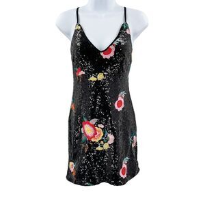 Forever 21 Full Sequin Floral Sleeveless Cross Back Retro Dress